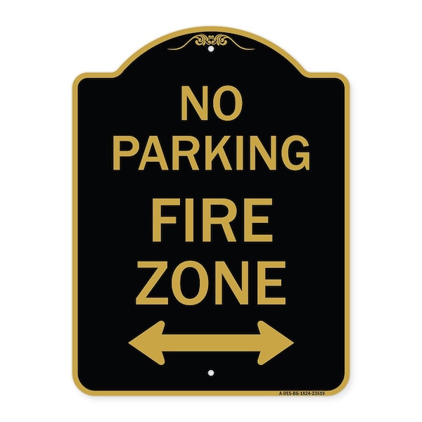 Signmission No Parking Fire Zone W/ Bidirectional Arrow, Black & Gold Aluminum Sign, 18" x 24", BG-1824-23619 A-DES-BG-1824-23619 - main